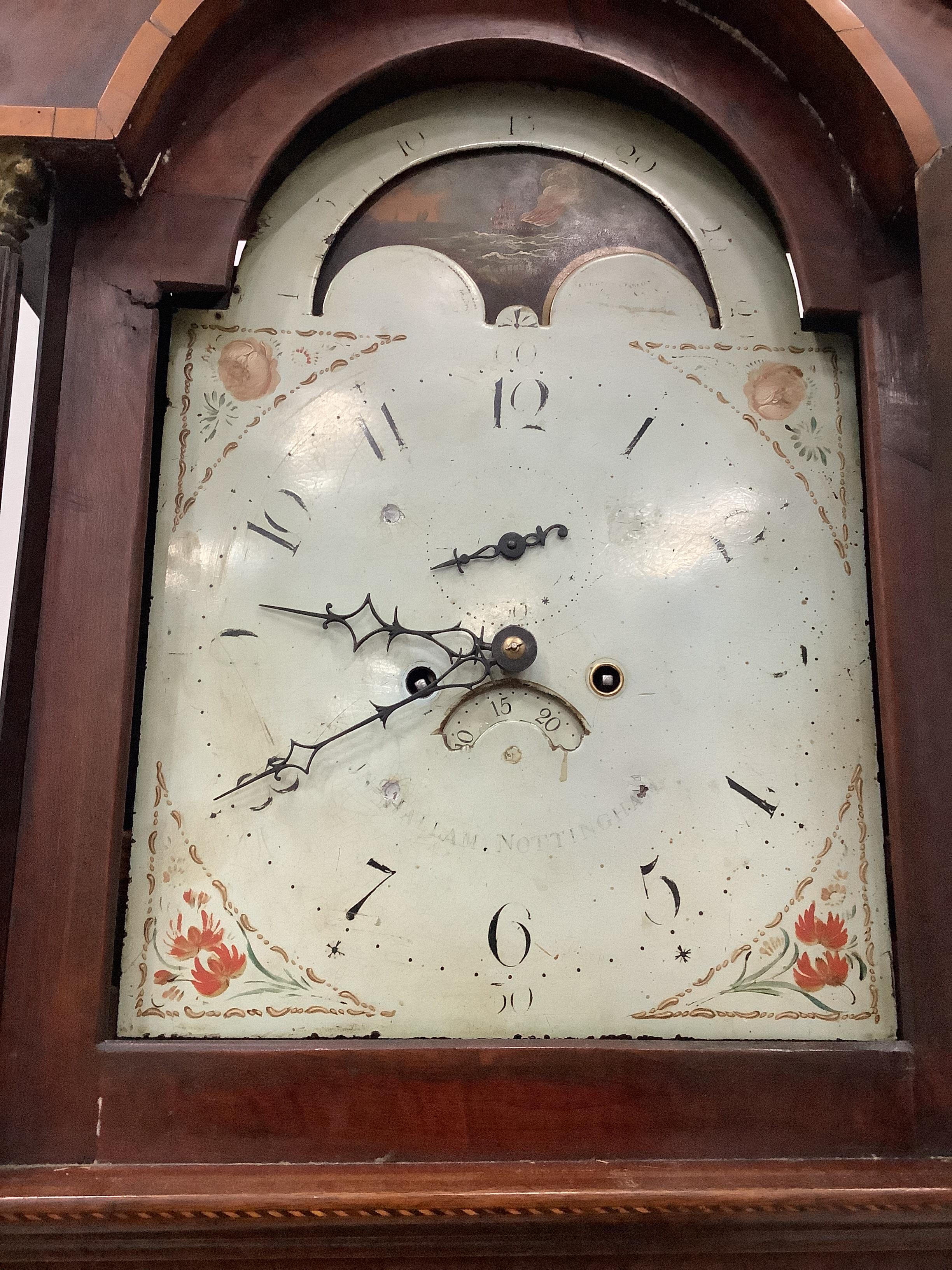 An early 19th century mahogany eight day longcase clock, marked Hallam, Nottingham, height 222cm